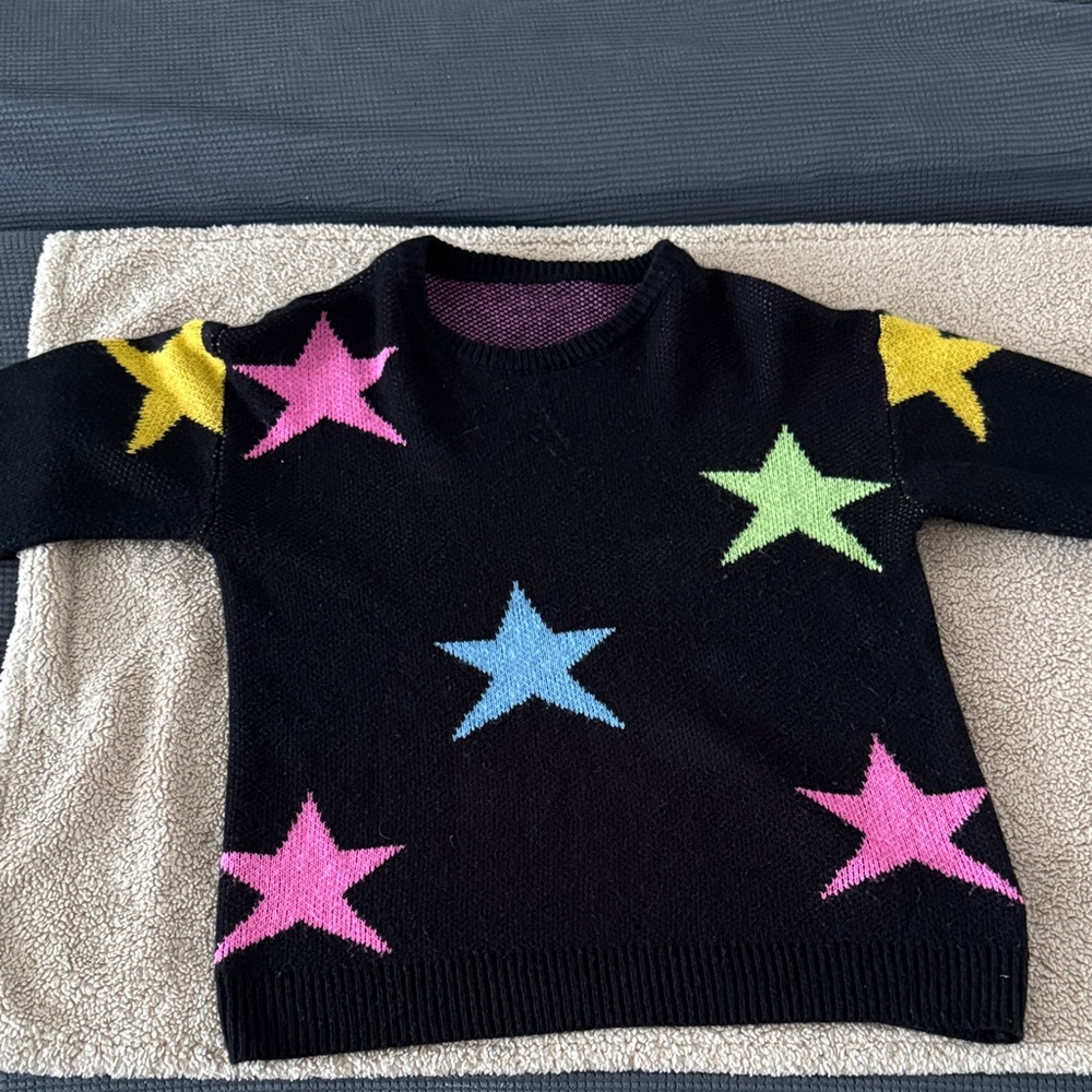 Black Sweater with Colorful Star Pattern